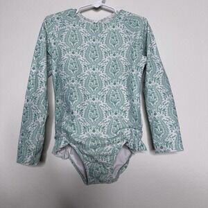 Minnow Girls Toddler Sz 5/6T Green Floral Long Sleeve One Piece Swim Suit Tie